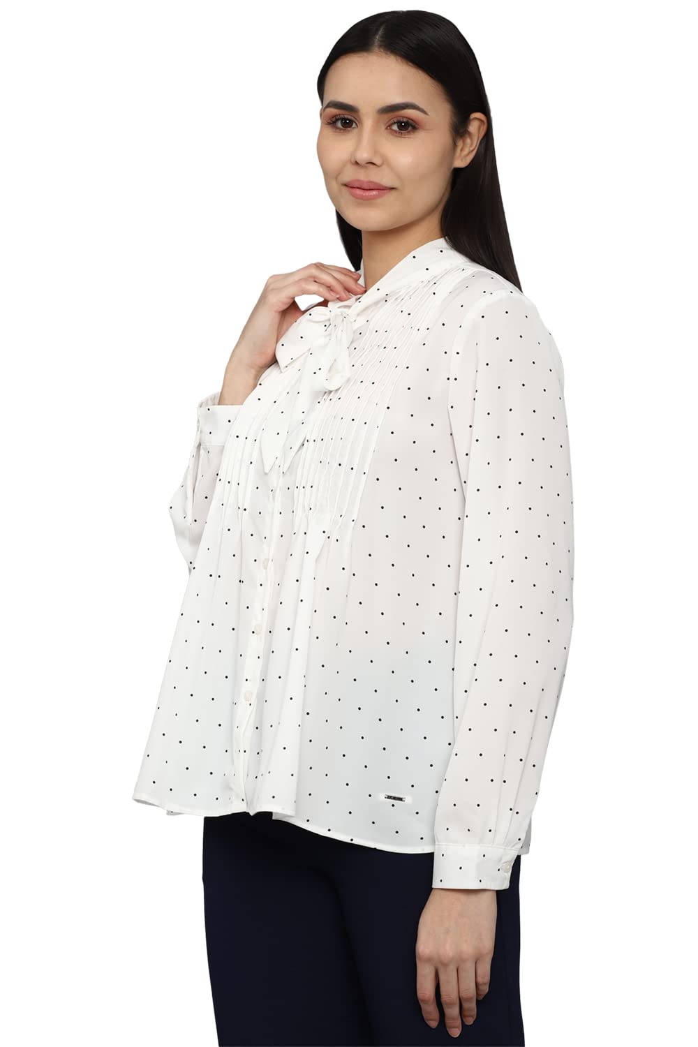 Allen Solly Women's Cream Printed Long Sleeve Casual Shirt