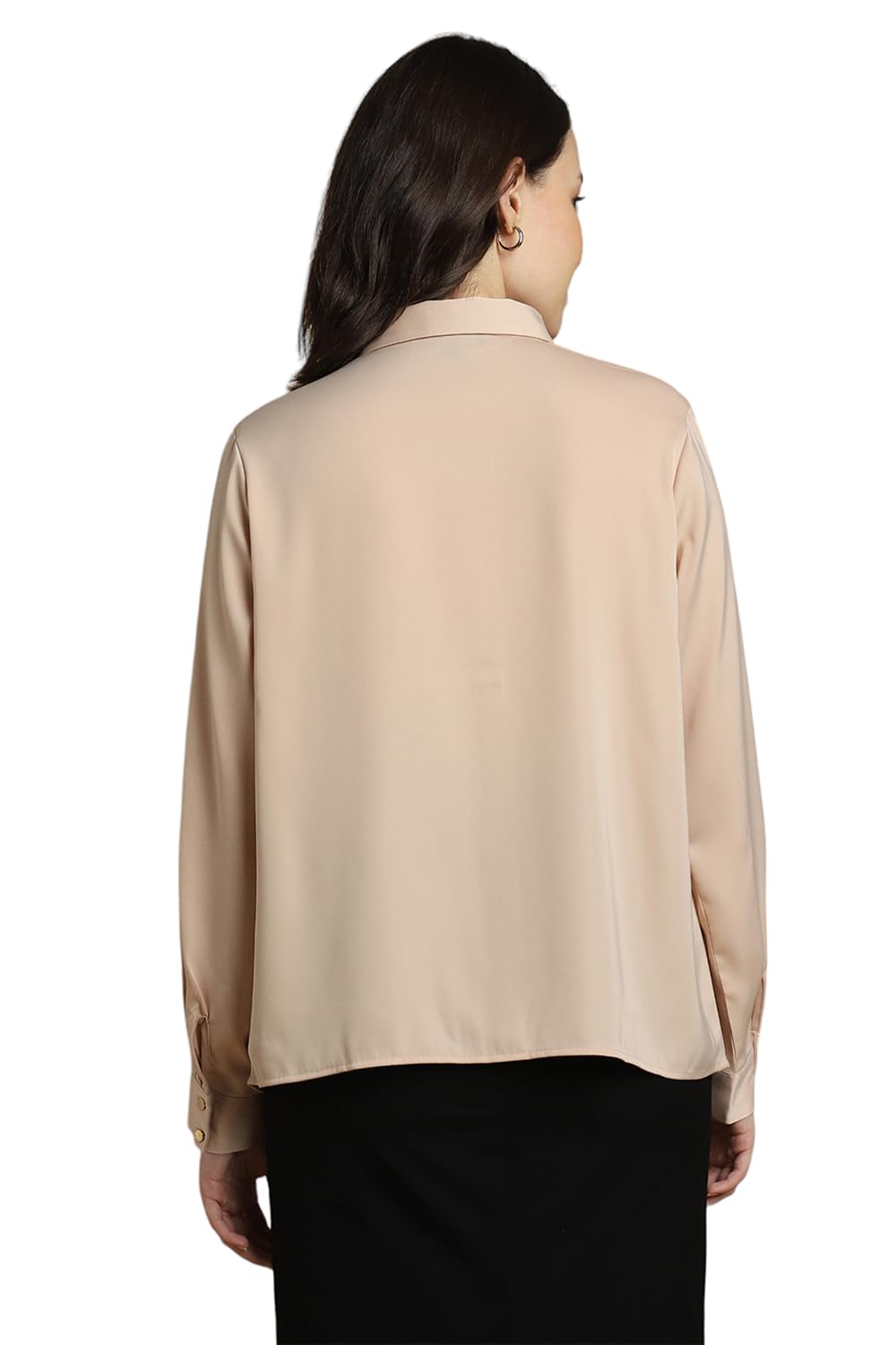 Allen Solly Women's Beige Plain Long Sleeve Formal Shirt