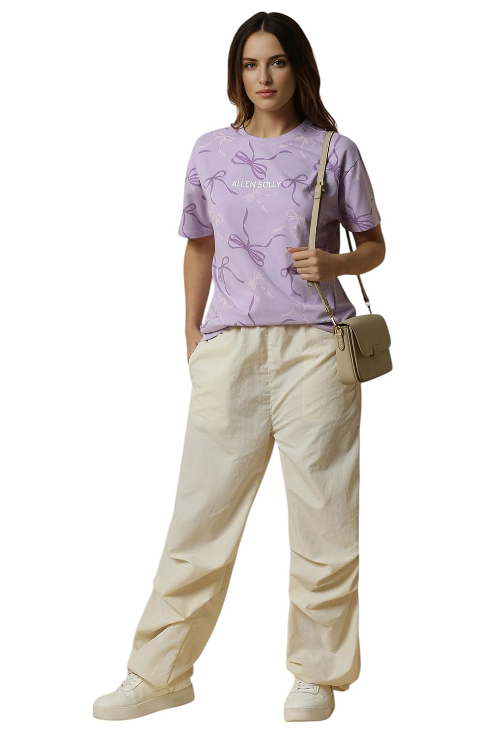 Allen Solly Women's Lilac Printed Half Sleeve T-Shirt