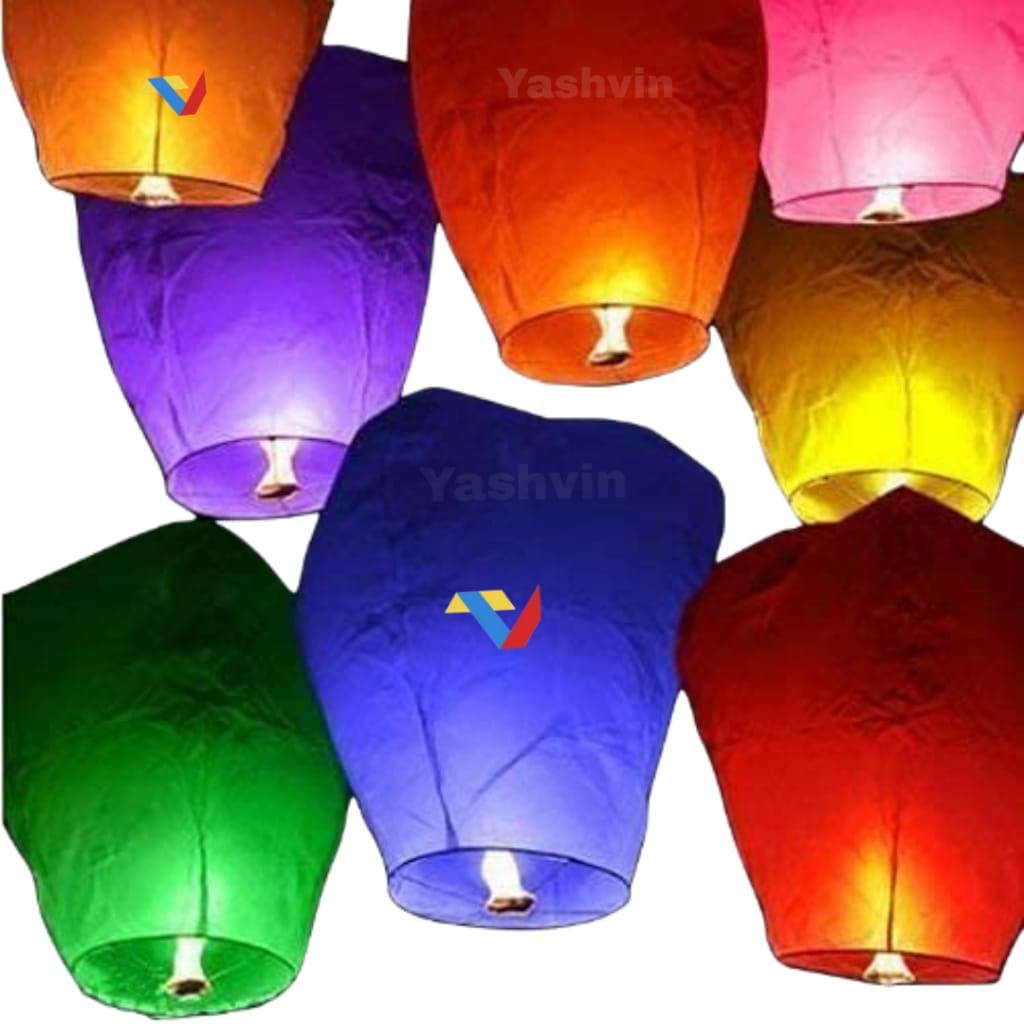 Colorful Paper Flying Sky Hot Air Balloon Multicolour Wishing Sky Lanterns Kite Pack of 3 Piece/Flying Night Sky Candle for Diwali/Christmas/Marriage/Birthday/All Festival SDH845