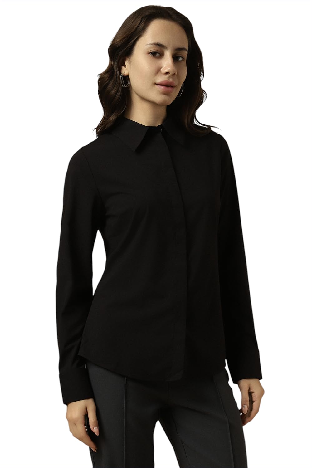 Allen Solly Women's Black Plain Long Sleeve Casual Shirt