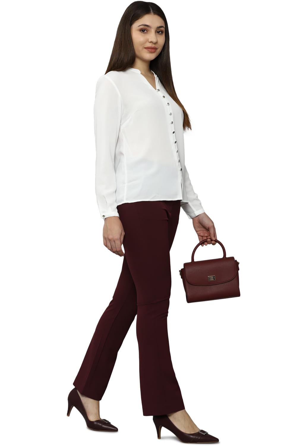 Allen Solly Women's Polyester White Plain Long Sleeve Casual Shirt