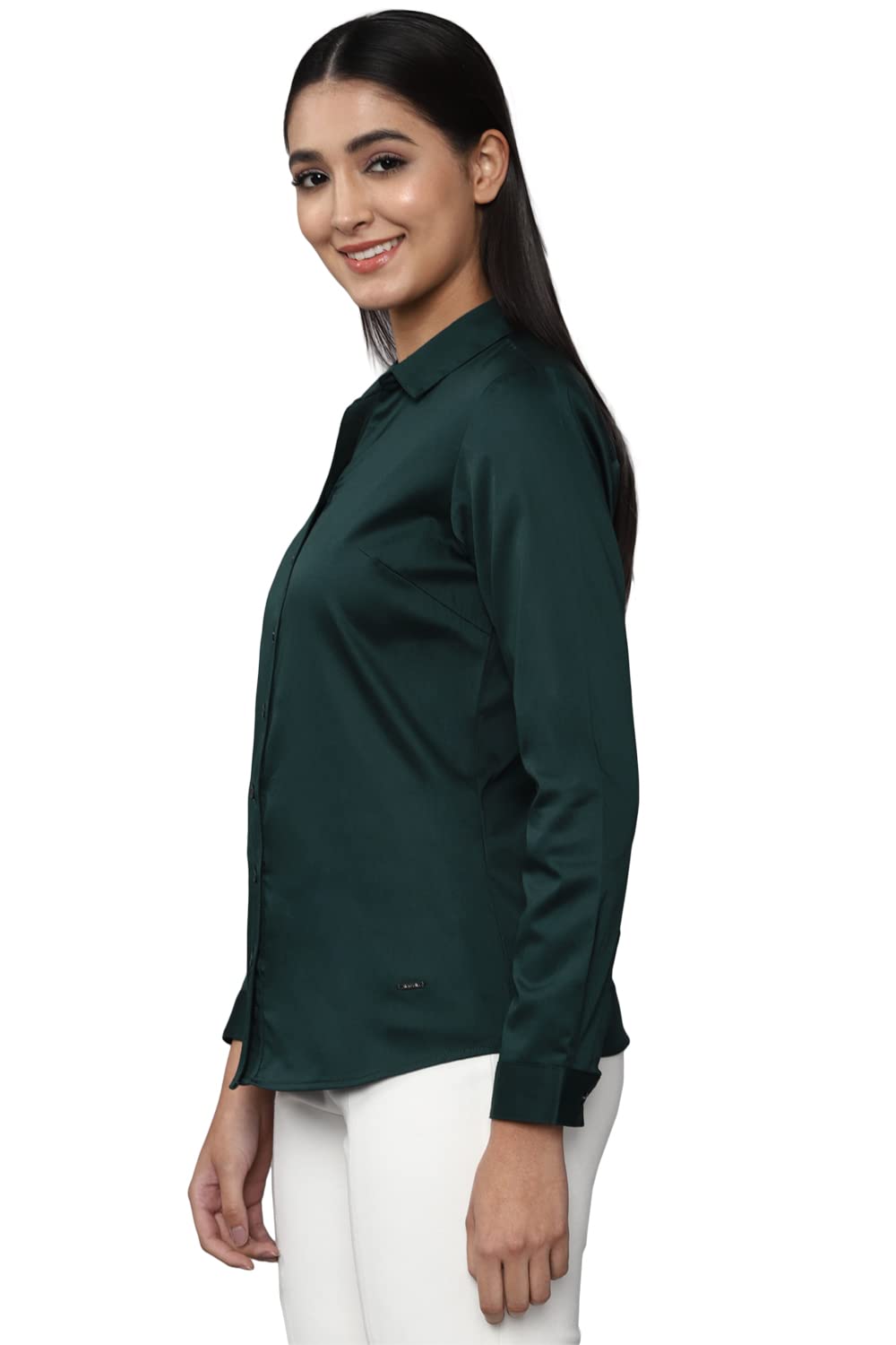 Allen Solly Women's Green Plain Full Sleeve Casual Shirt