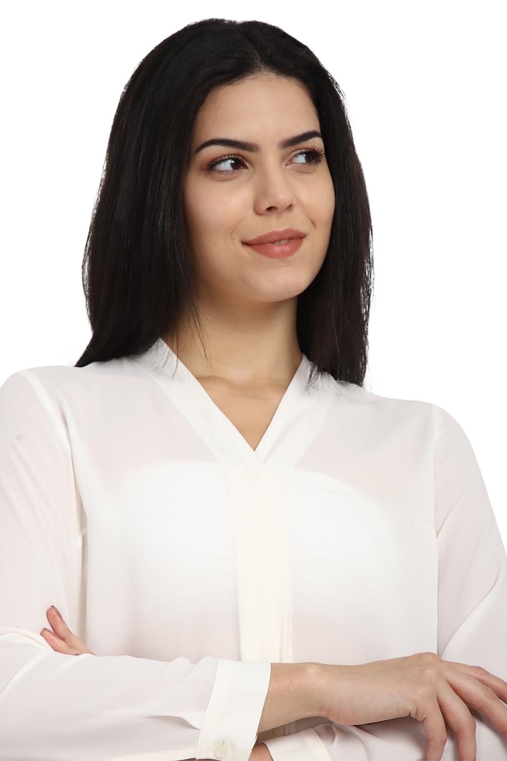 Allen Solly Women's Polyester White Plain Long Sleeve Casual Shirt