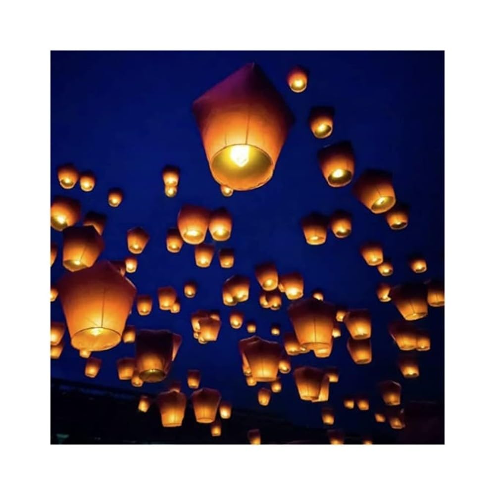 Wishing Hot Air Balloon | Colorful Paper Sky Lanetrns | Flying Night Sky Lanterns | Candle for Diwali/Christmas/Marriage/Birthday/All Festivals - Multicolor (Pack of 10)