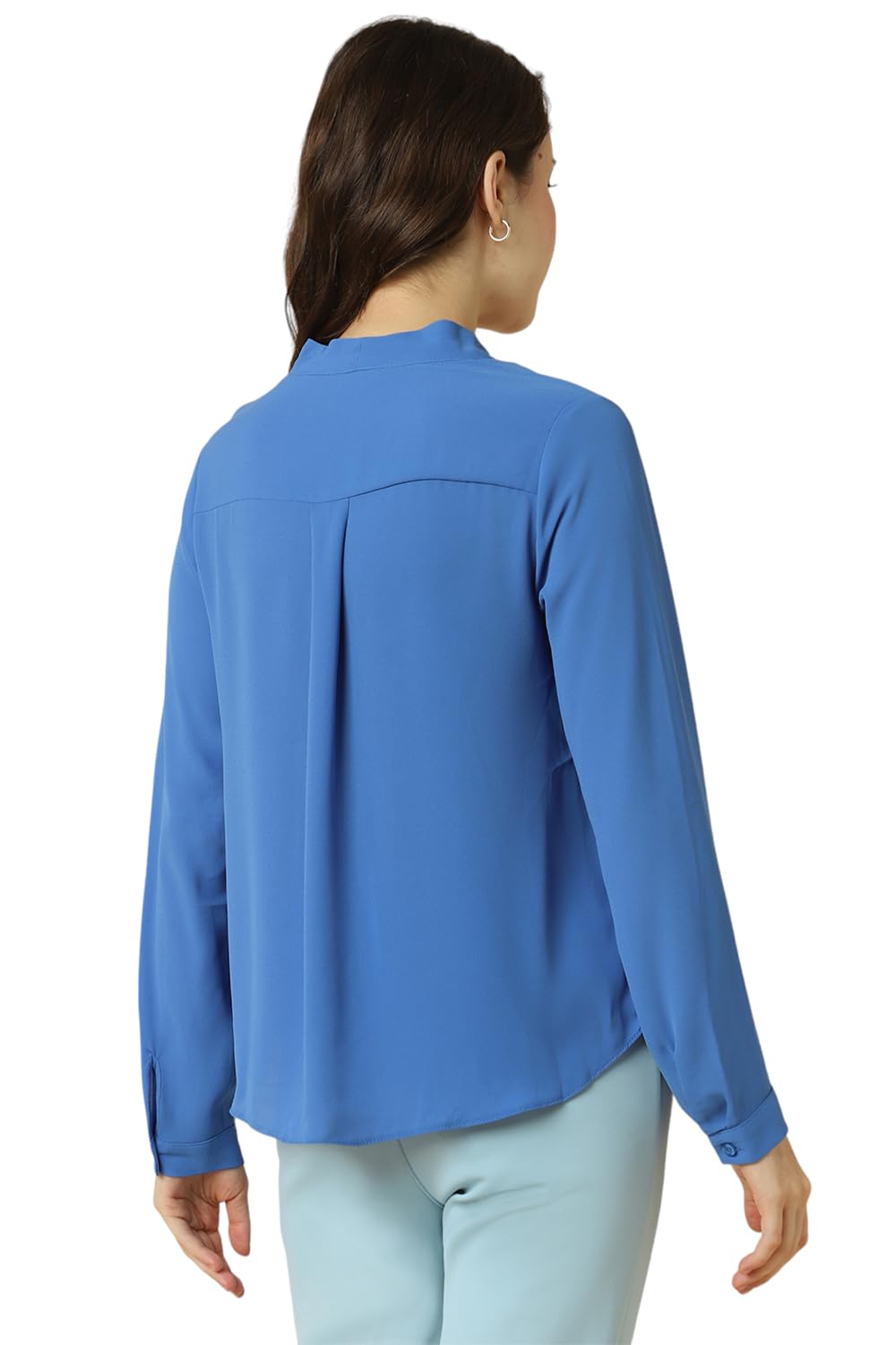 Allen Solly Women's Blue Plain Full Sleeve Formal Shirt