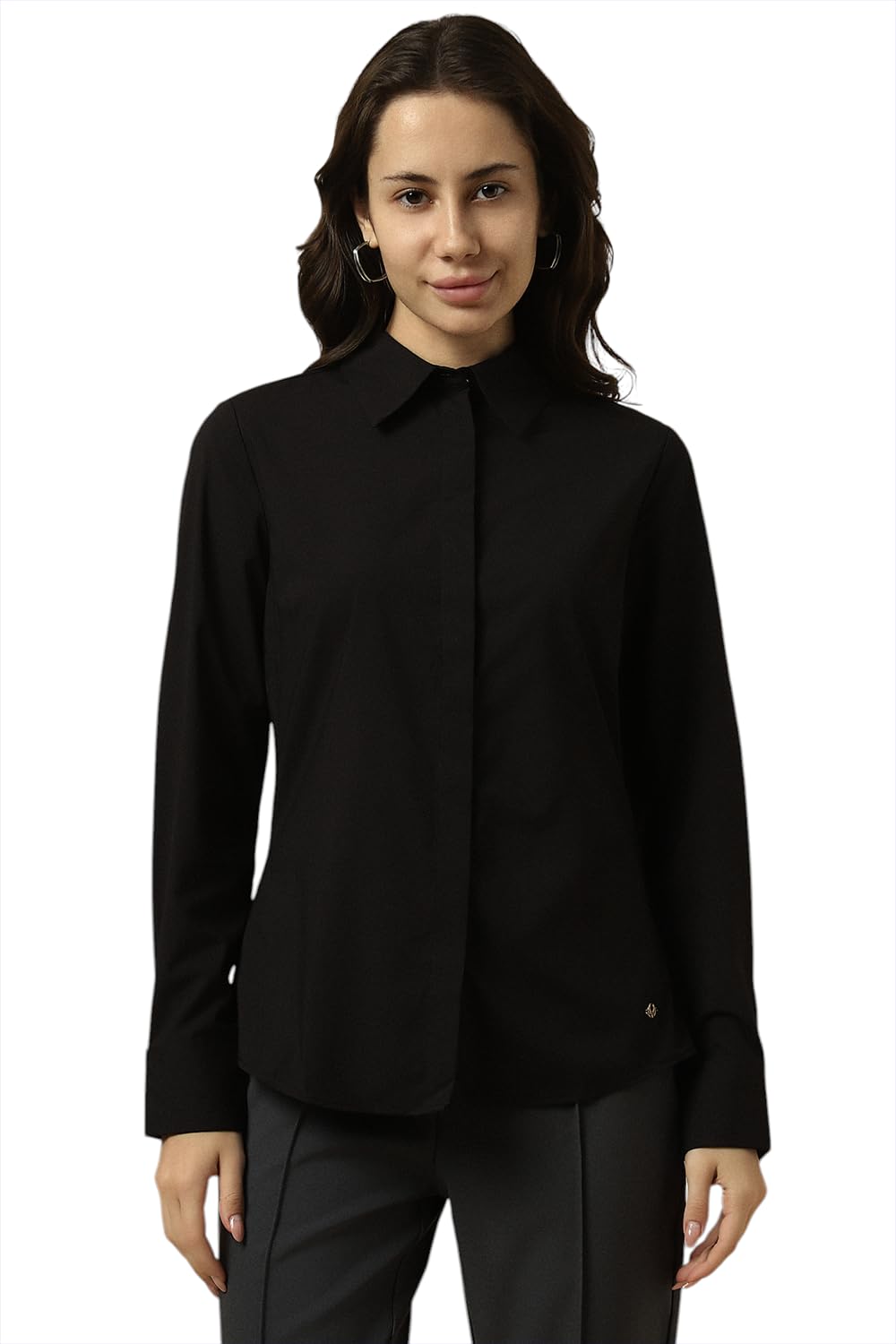 Allen Solly Women's Black Plain Long Sleeve Casual Shirt