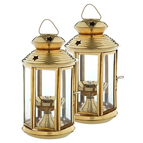 White Whale Metallic India Brass Lantern Akhand Diya - Set of 2, home temple oil lamp . diwali decortion oil lamps .SIZE: 6 INCH , Christmas decoration