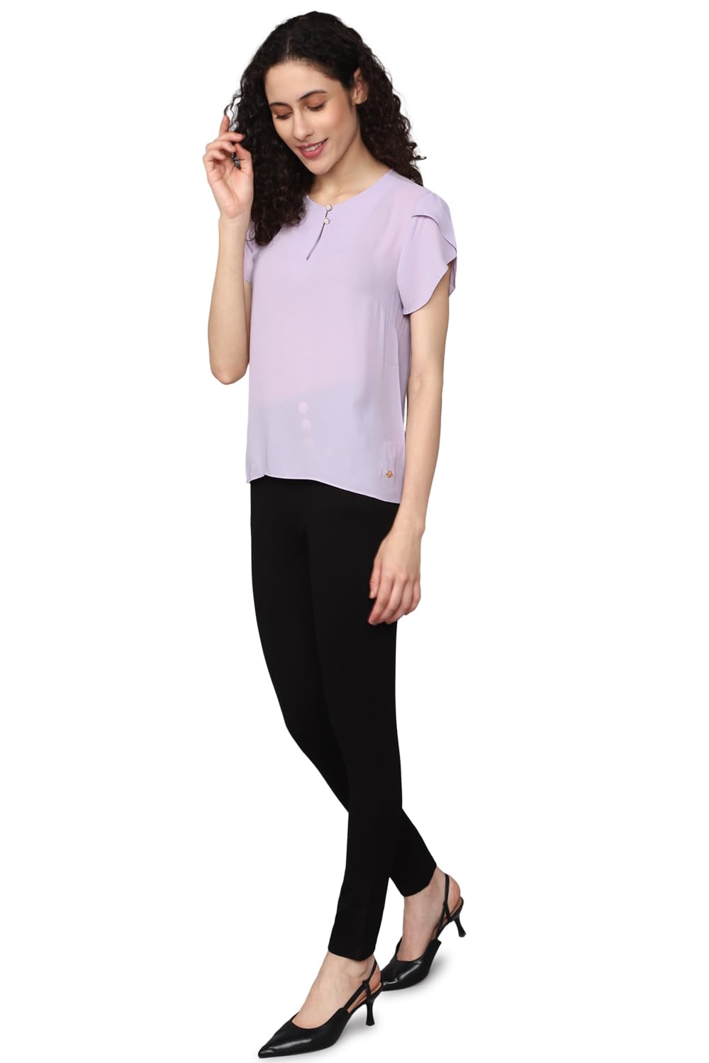 Allen Solly Women's Purple Plain Short Sleeve Casual Shirt