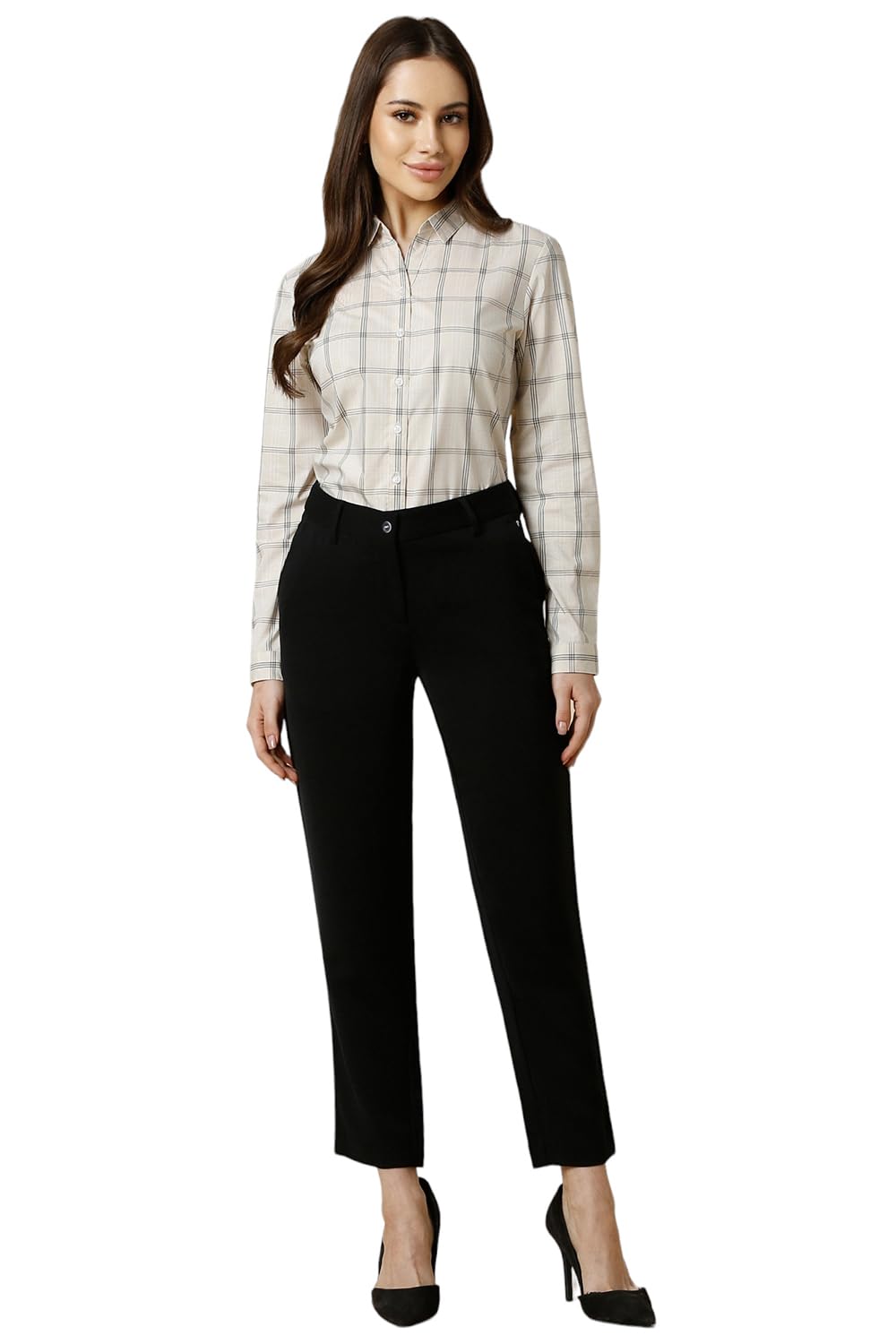 Allen Solly Women's Beige Checkered Long Sleeve Casual Shirt