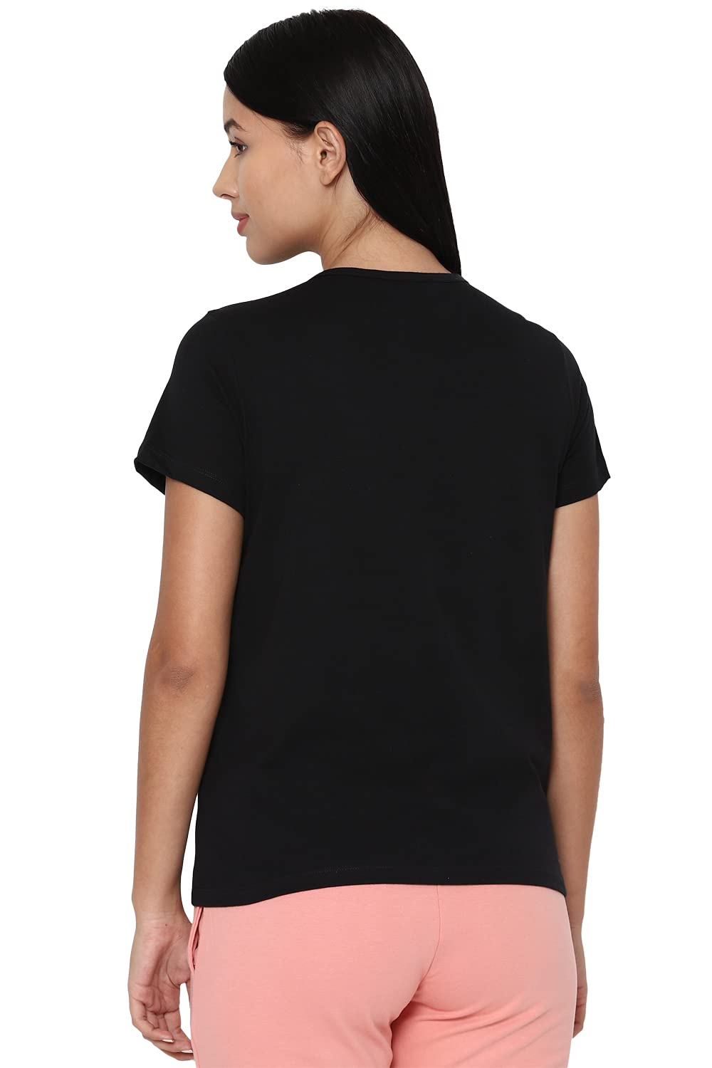 Allen Solly Women's Cotton BLACK Plain Half Sleeve T-Shirt