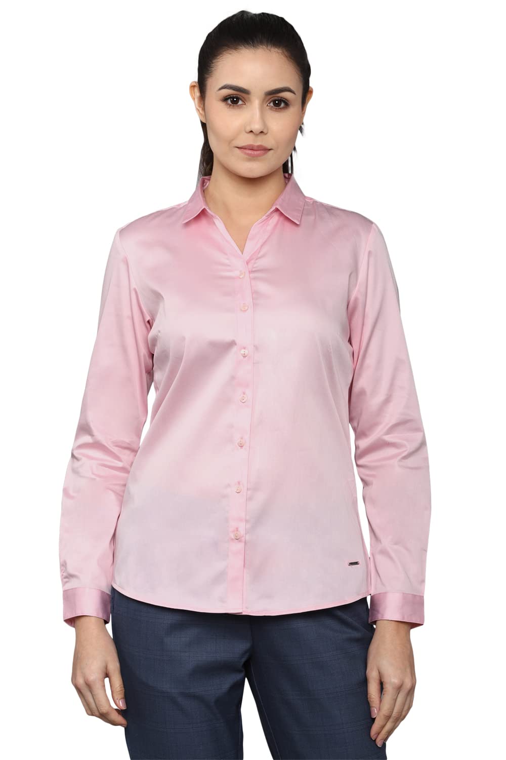 Allen Solly Women's Pink Plain Full Sleeve Casual Shirt