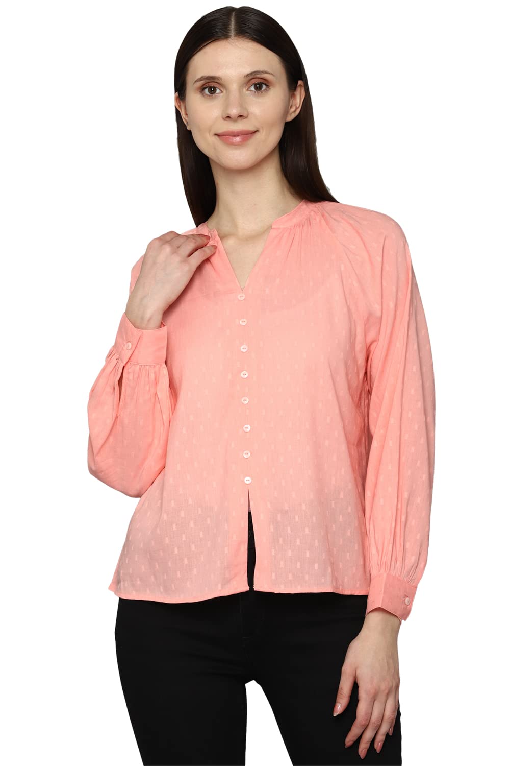 Allen Solly Women's Cotton Pink Plain Full Sleeve Casual Shirt