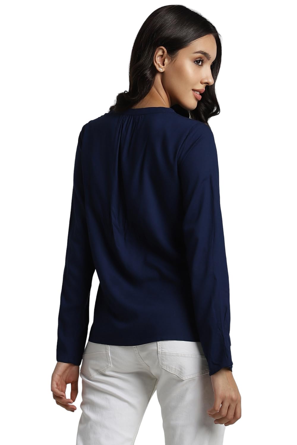 Allen Solly Women's Navy Plain Long Sleeve Casual Shirt