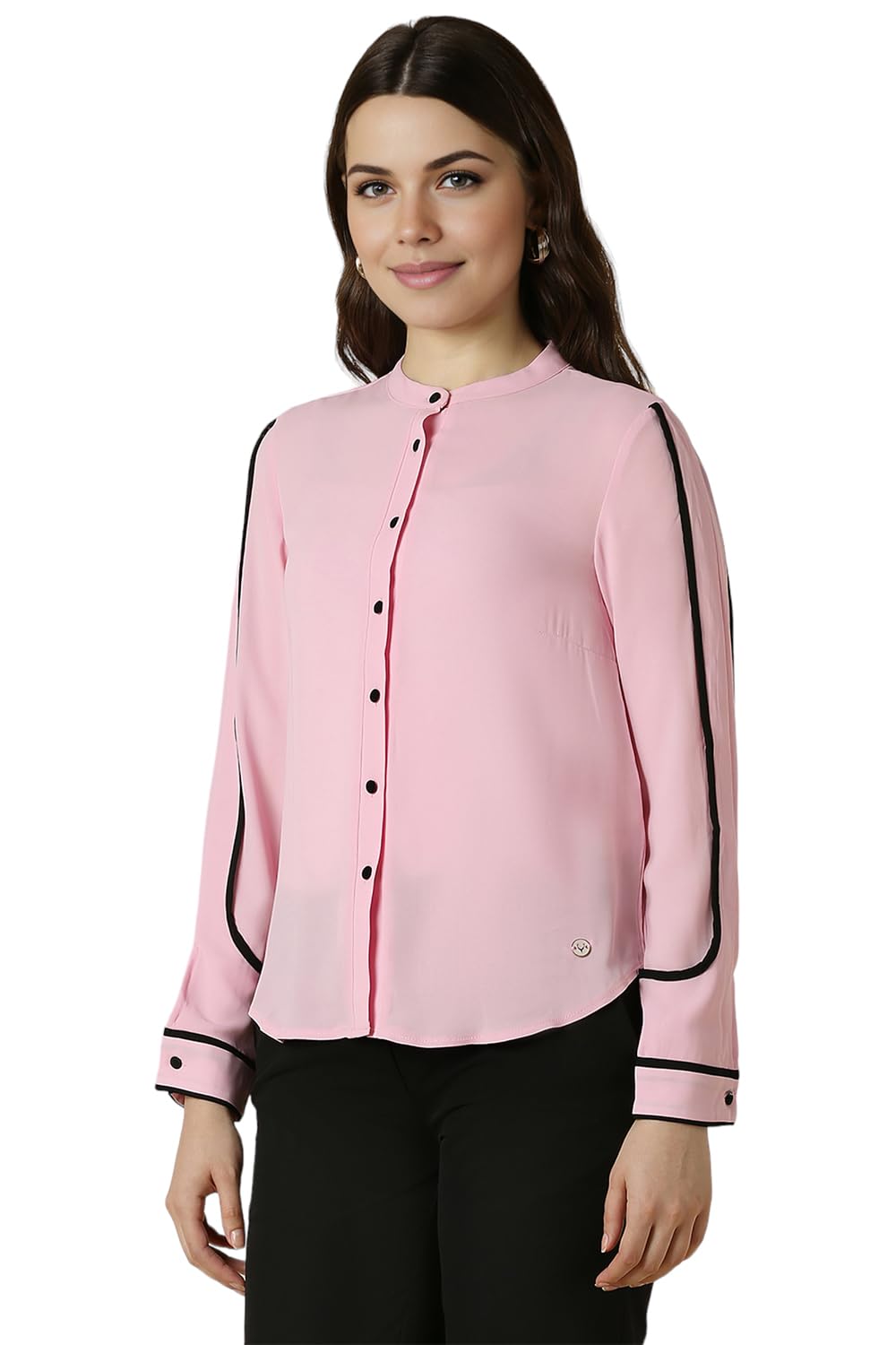 Allen Solly Women's Polyester Pink Plain Long Sleeve Casual Shirt