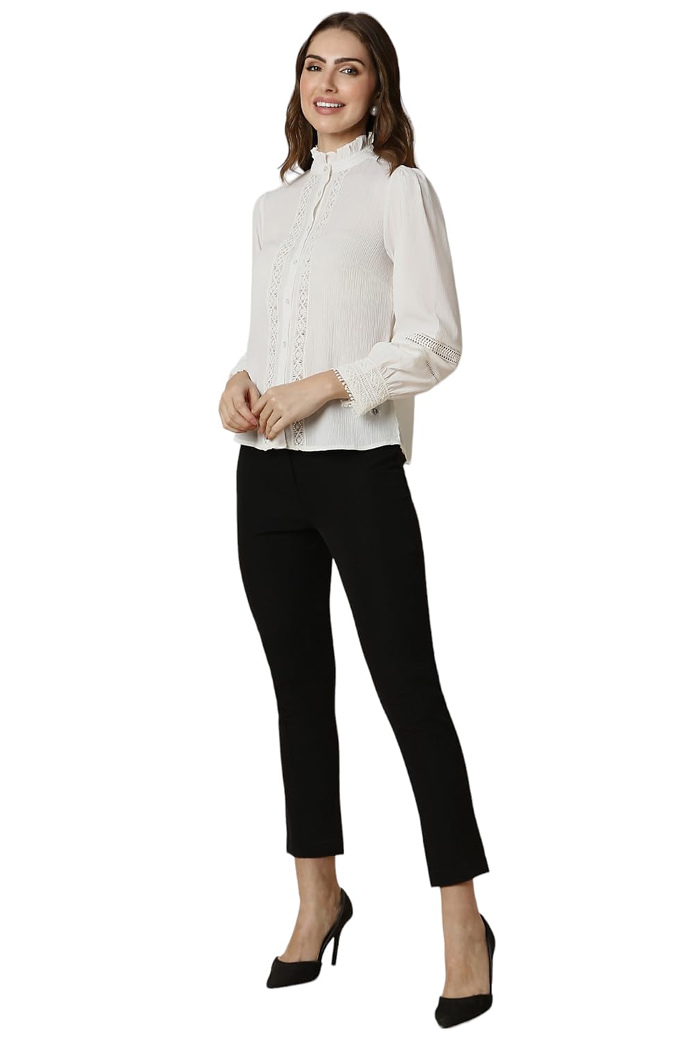 Allen Solly Women's White Plain Full Sleeve Formal Shirt