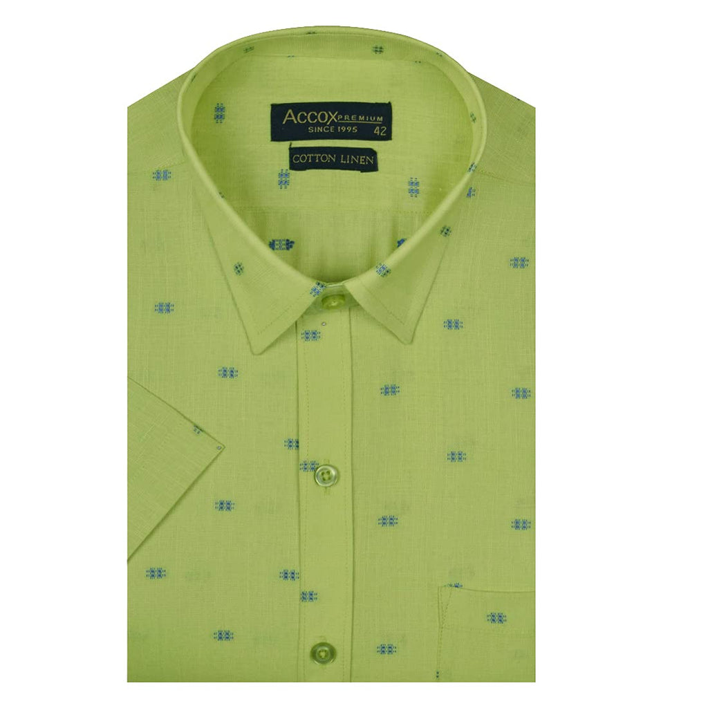 Accox Men's Cotton Linen Printed Formal Shirt (B098F8XB9Z)