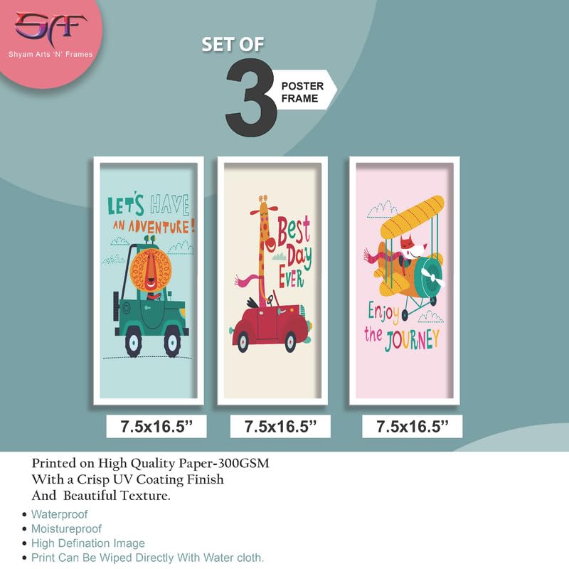 SAF paintings Set Of 3 Kids Room White Frame painting for Wall Decoration SA-WHITELP33502