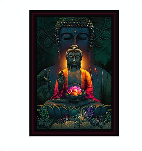 SAF Buddha UV Coated with Unbreakable Glass Framed Painting 20 Inch X 14 Inch (SANFM30002A) SANFM30002A
