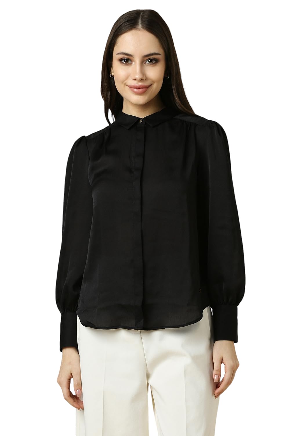 Allen Solly Women's Black Plain Long Sleeve Formal Shirt