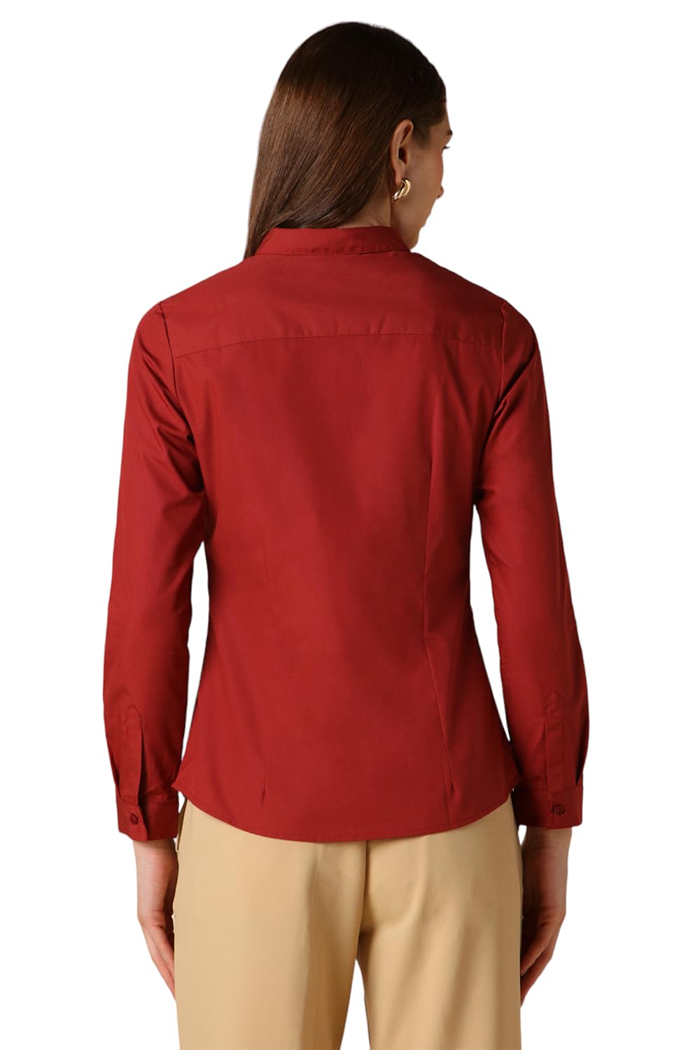 Allen Solly Women's Cotton Maroon Plain Full Sleeve Formal Shirt