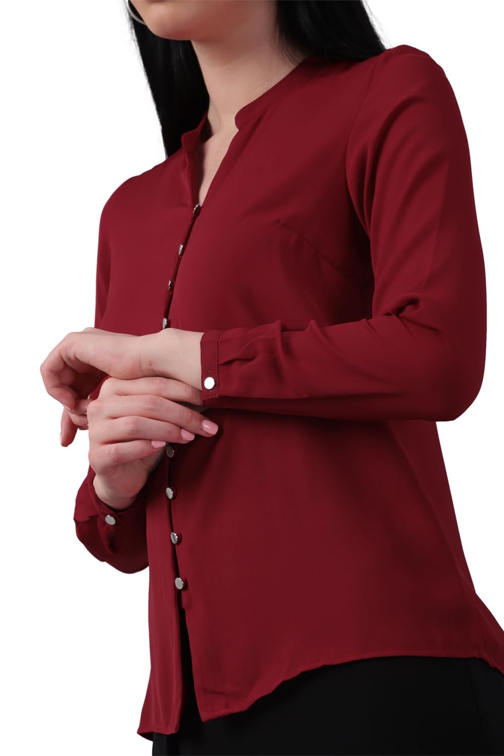 Allen Solly Women's Red Plain Long Sleeve Casual Shirt