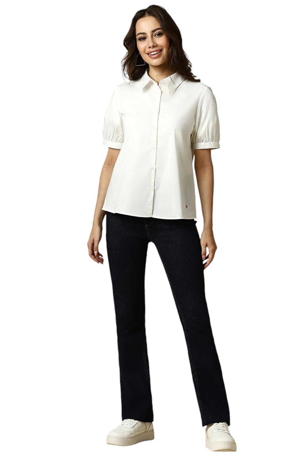 Allen Solly Women's Cotton White Plain Half Sleeve Casual Shirt