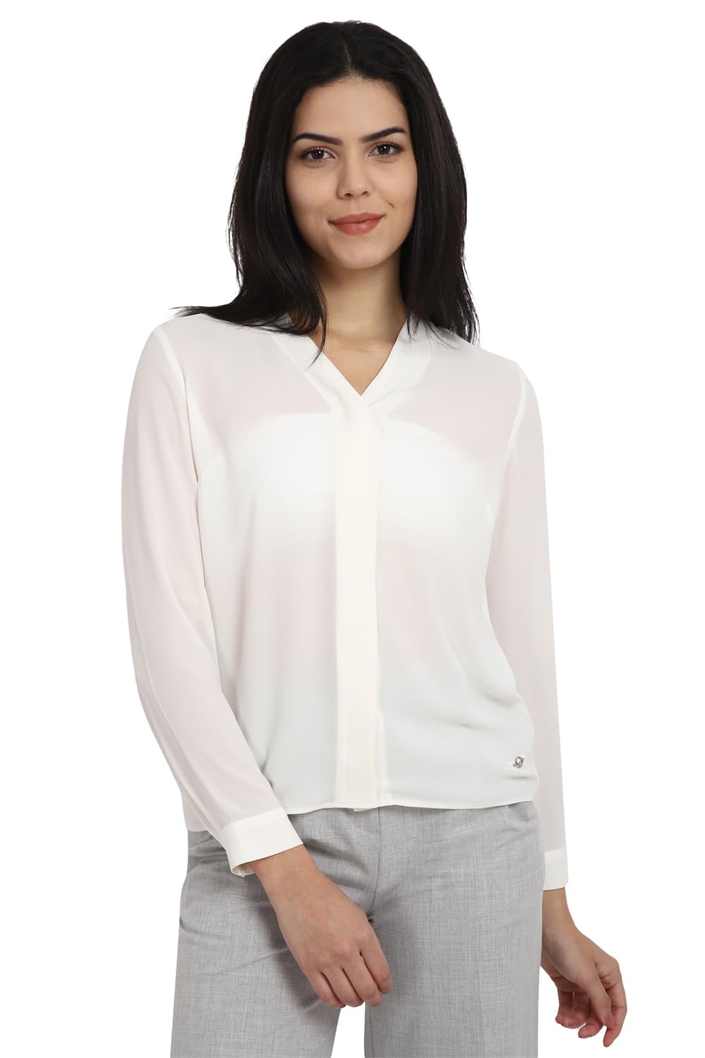 Allen Solly Women's Polyester White Plain Long Sleeve Casual Shirt