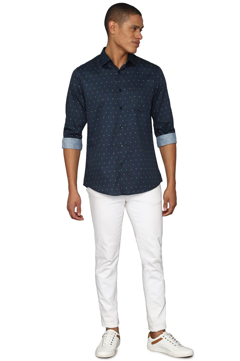 Allen Solly Men Navy Slim Fit Print Full Sleeves Casual Shirts