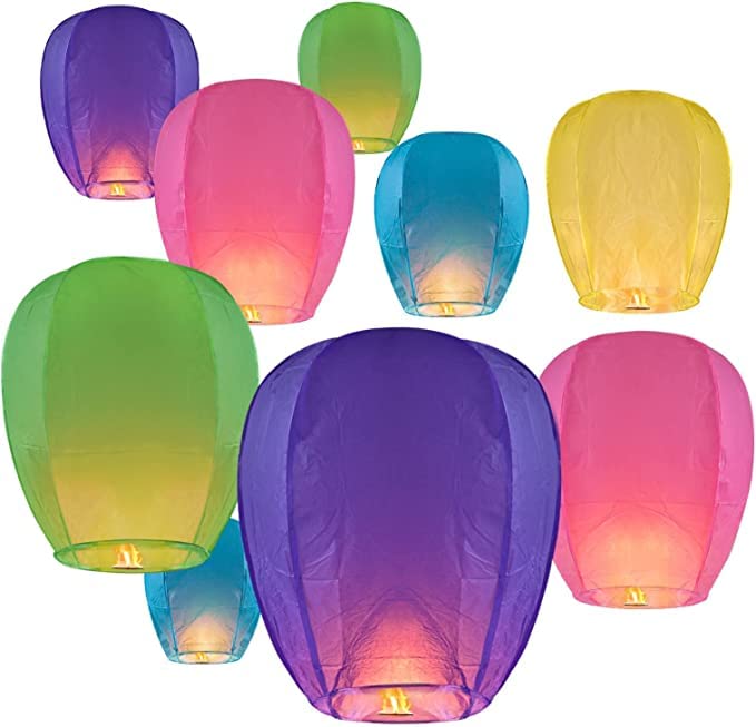 Wishing Hot Air Balloon | Colorful Paper Sky Lanetrns | Flying Night Sky Lanterns | Candle for Diwali/Christmas/Marriage/Birthday/All Festivals - Multicolor (Pack of 10)