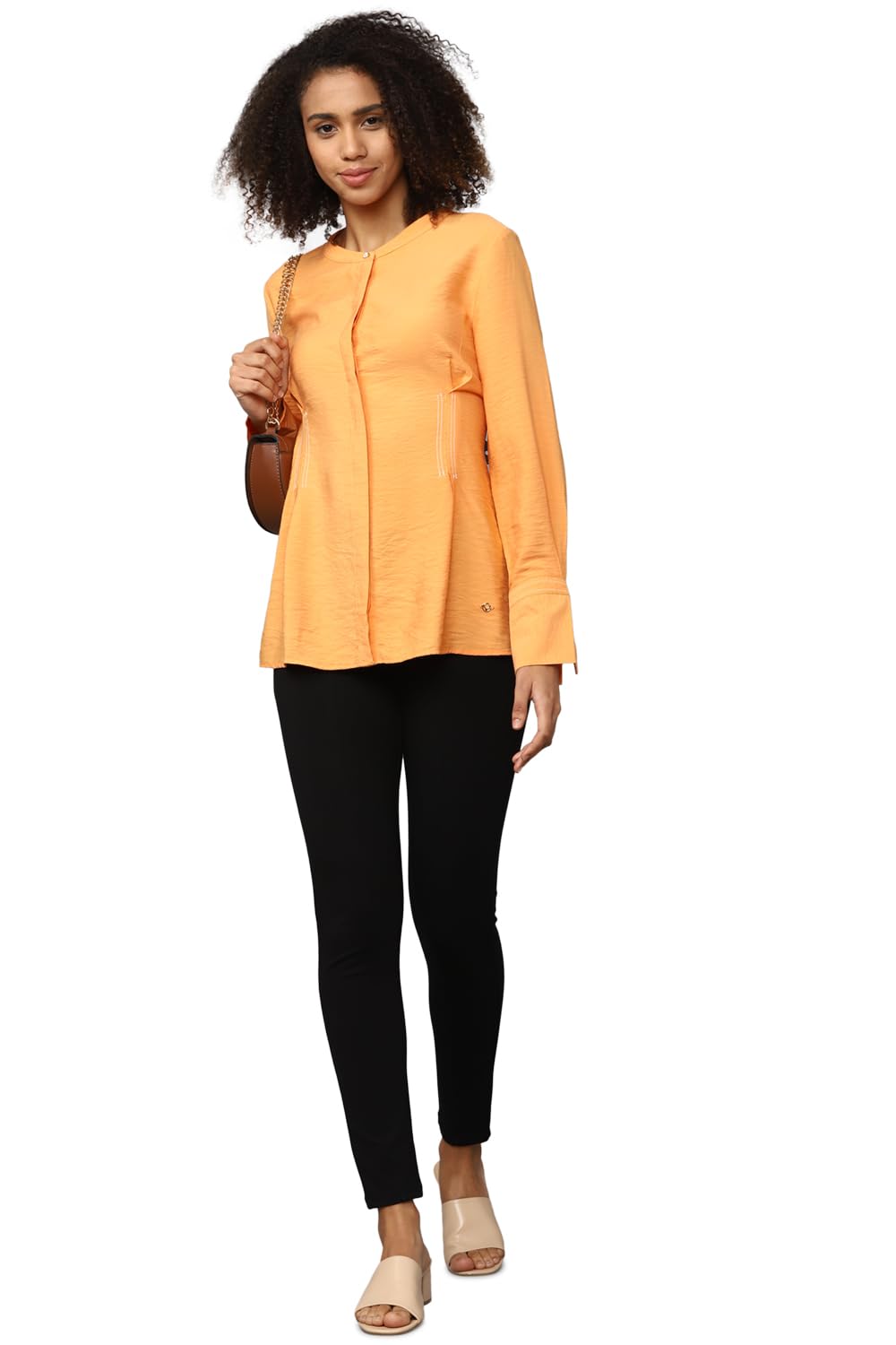 Allen Solly Women's Orange Plain Long Sleeve Casual Shirt