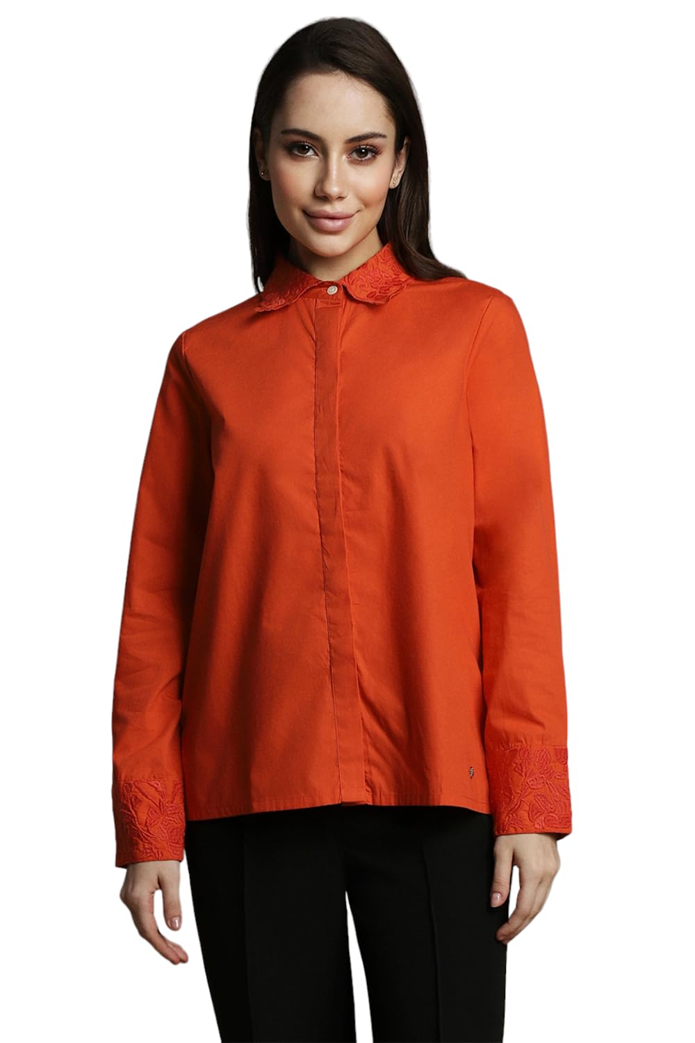 Allen Solly Women's Red Plain Long Sleeve Formal Shirt