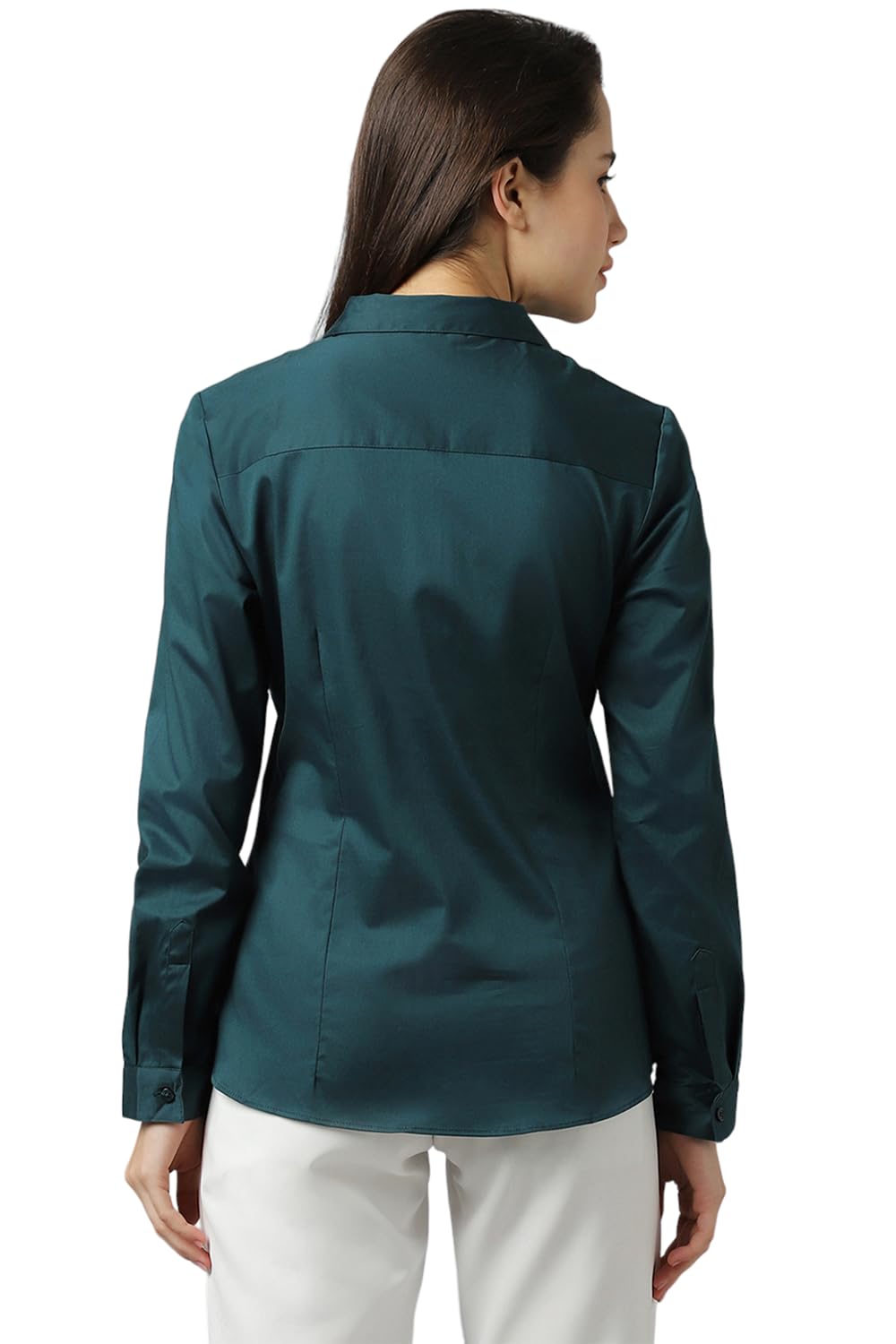 Allen Solly Women's Dark Green Plain Long Sleeve Formal Shirt