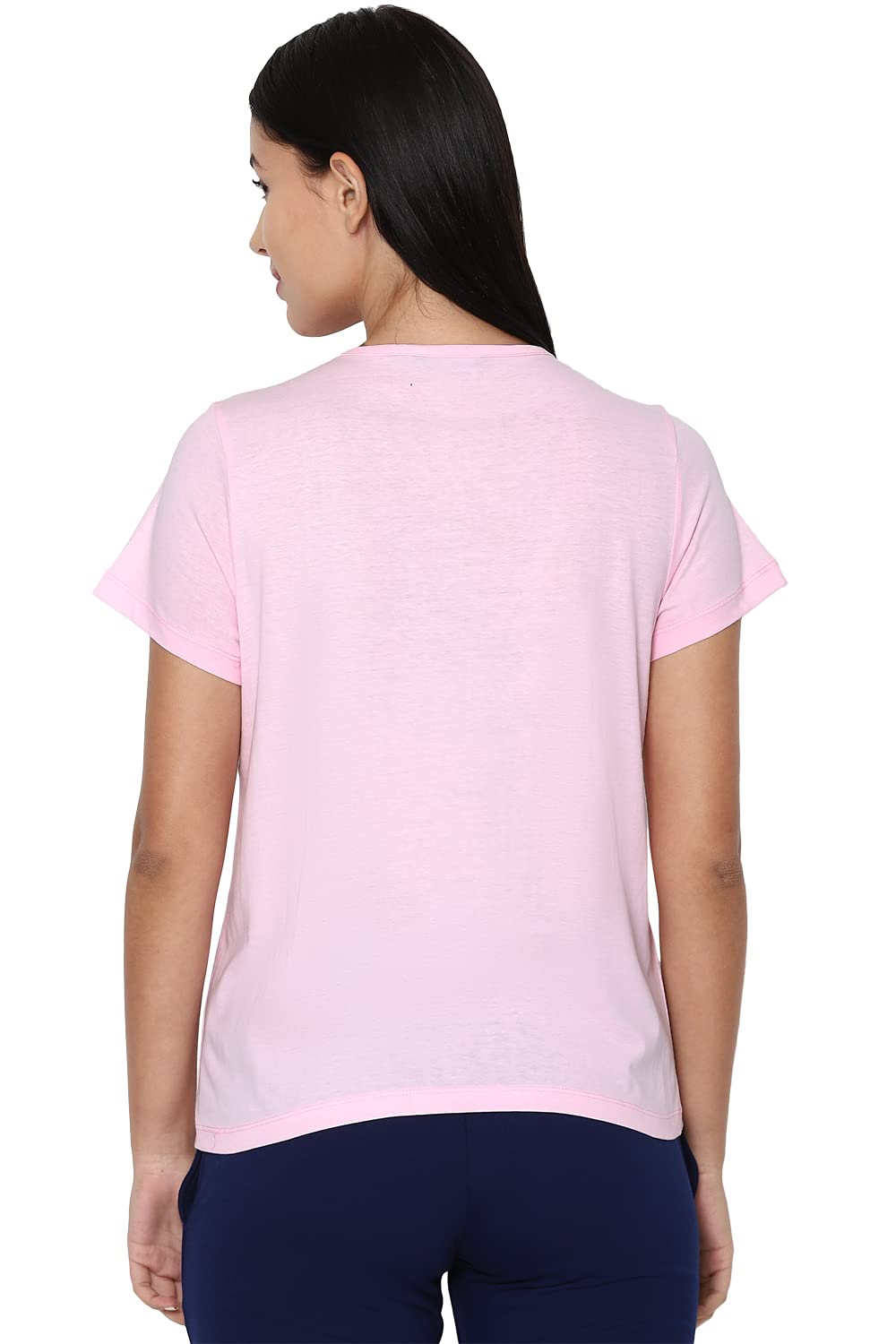 Allen Solly Women's Cotton Medium Blue Plain Short Sleeve T-Shirt