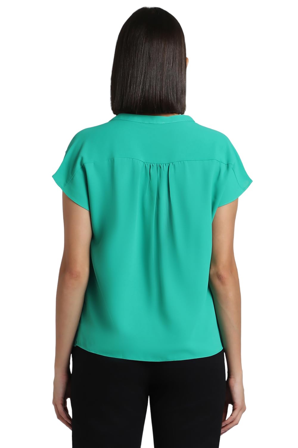 Allen Solly Women's Cotton Green Plain Short Sleeve T-Shirt