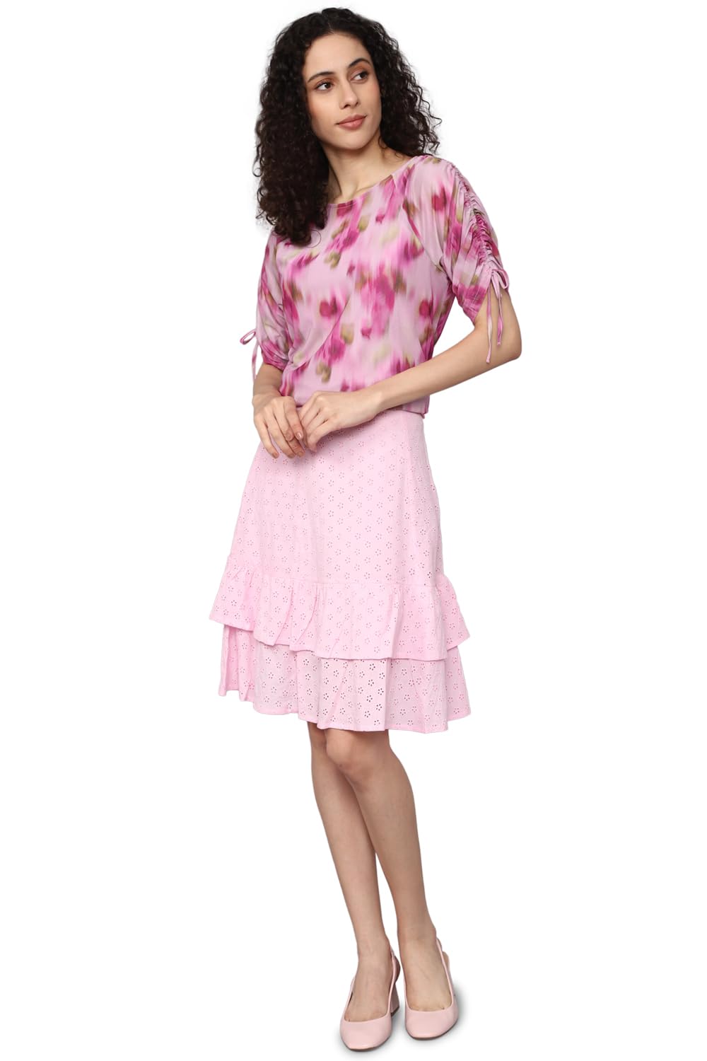 Allen Solly Women's Pink Printed Half Sleeve Casual Shirt