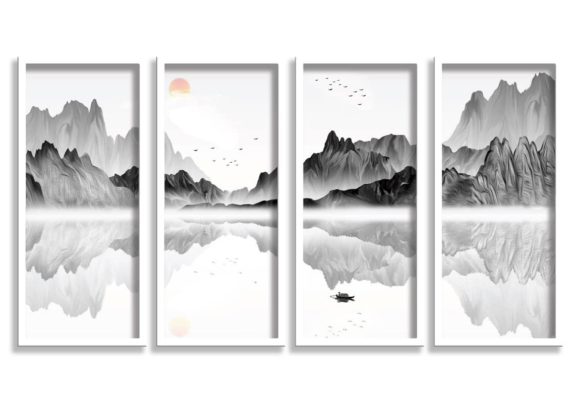 SAF paintings Set of 4 Premium modern art White Frame Wall Painting for Home decoration 30 inch x 16.5 inch COMBO-110-LP4