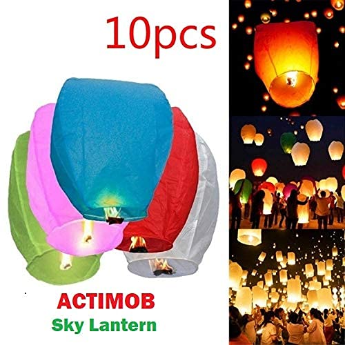 STYLISTY IND Paper Sky Lantern Lamp Light Hot Air Balloon for Special Occasions (Assorted Colour) Pack of 10 Wishing Lanterns for Christmas Diwali (rn014)
