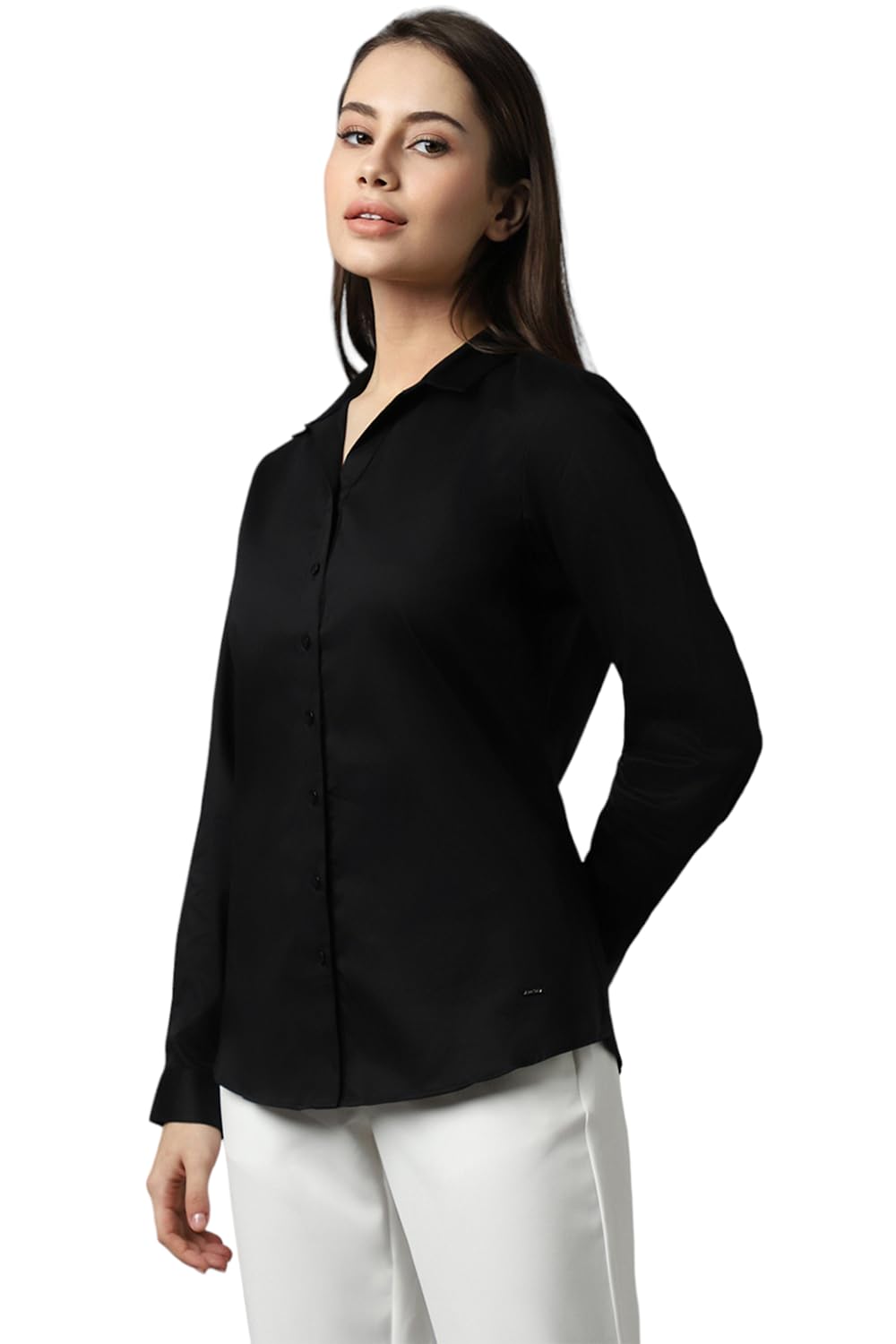 Allen Solly Women's Black Plain Long Sleeve Casual Shirt