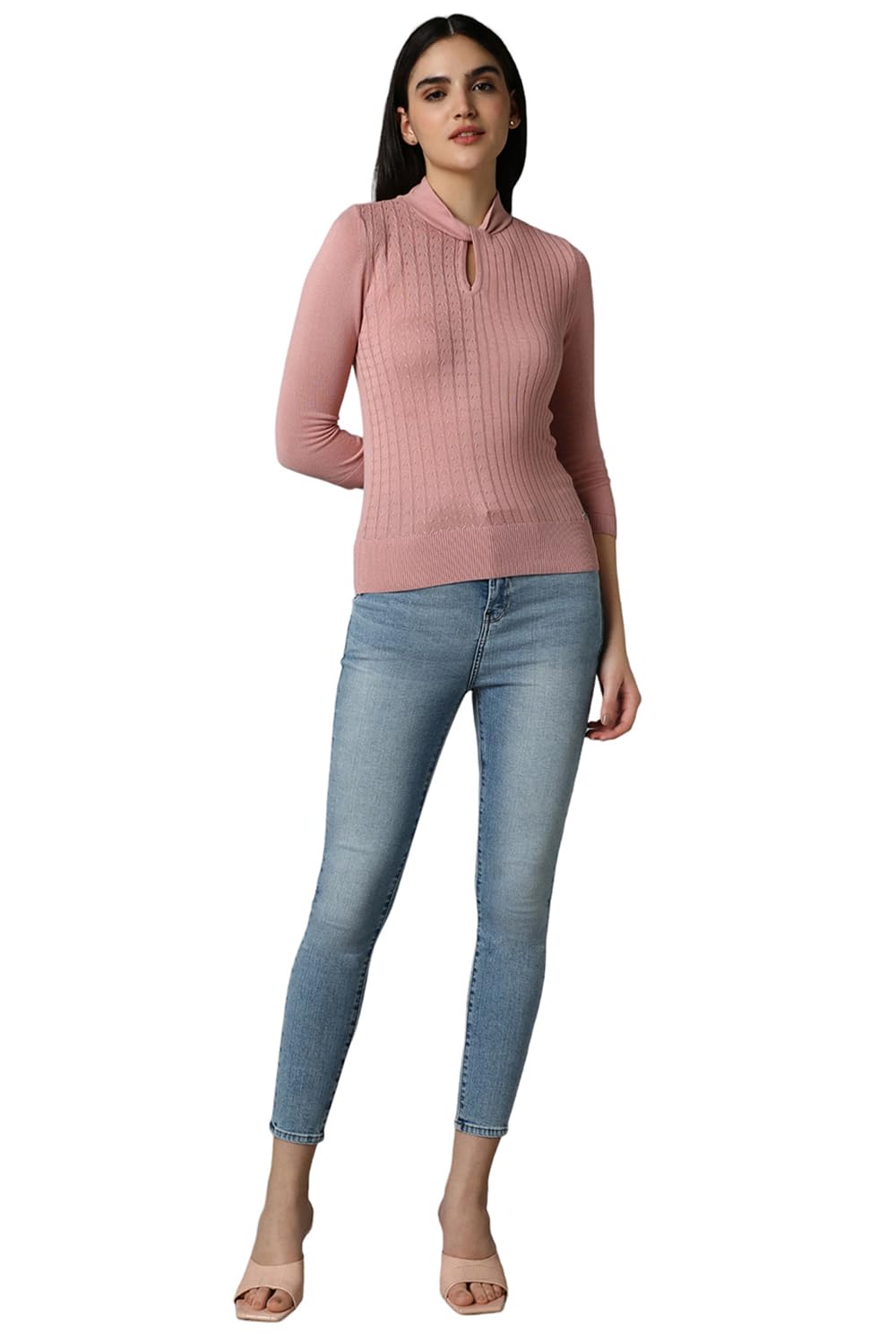 Allen Solly Women's Pink Plain 3/4 Sleeve Casual Shirt