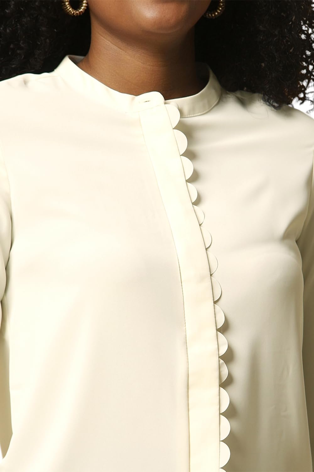 Allen Solly Women's Cream Plain Long Sleeve Formal Shirt