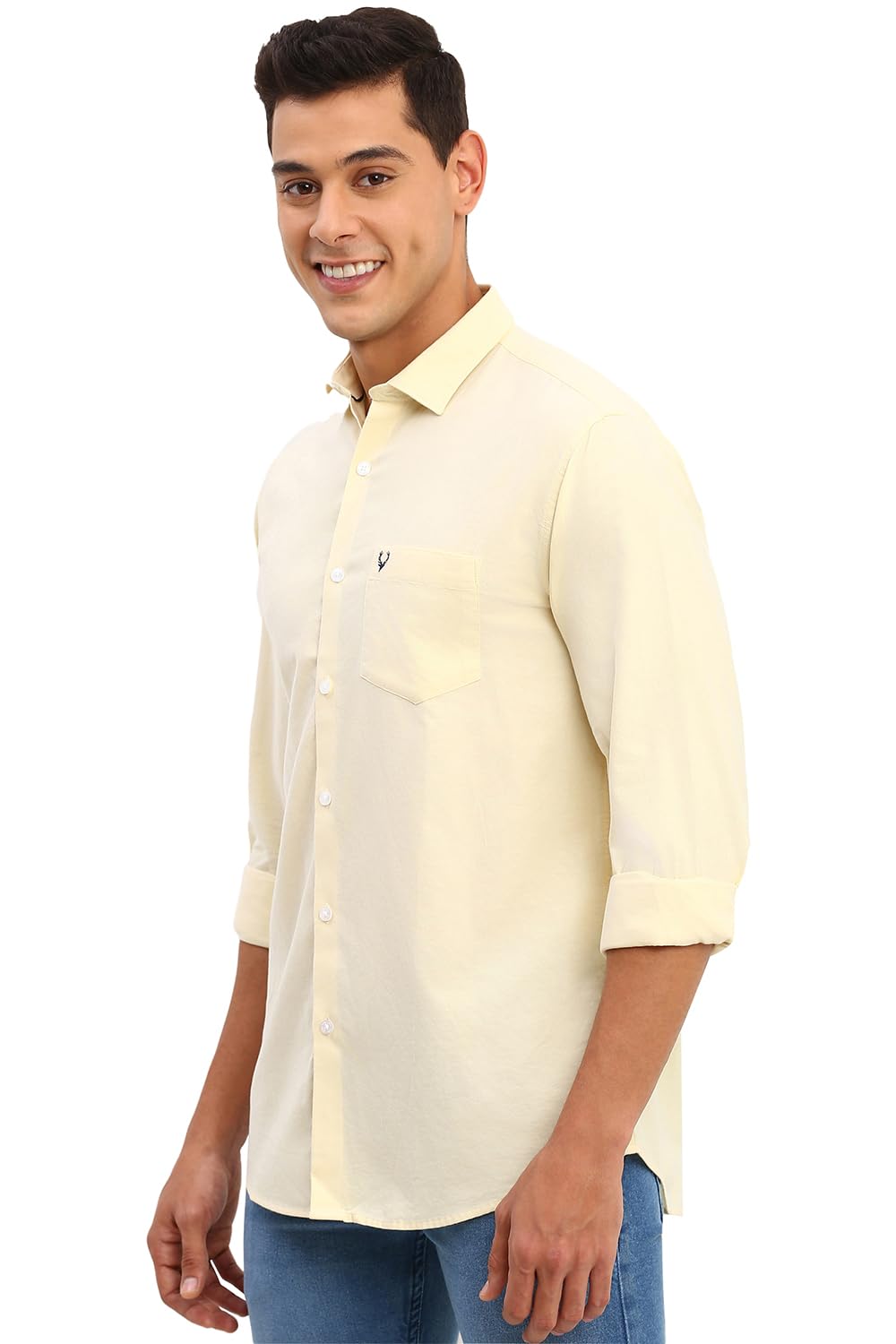 Men Yellow Slim Fit Solid Full Sleeves Casual Shirts