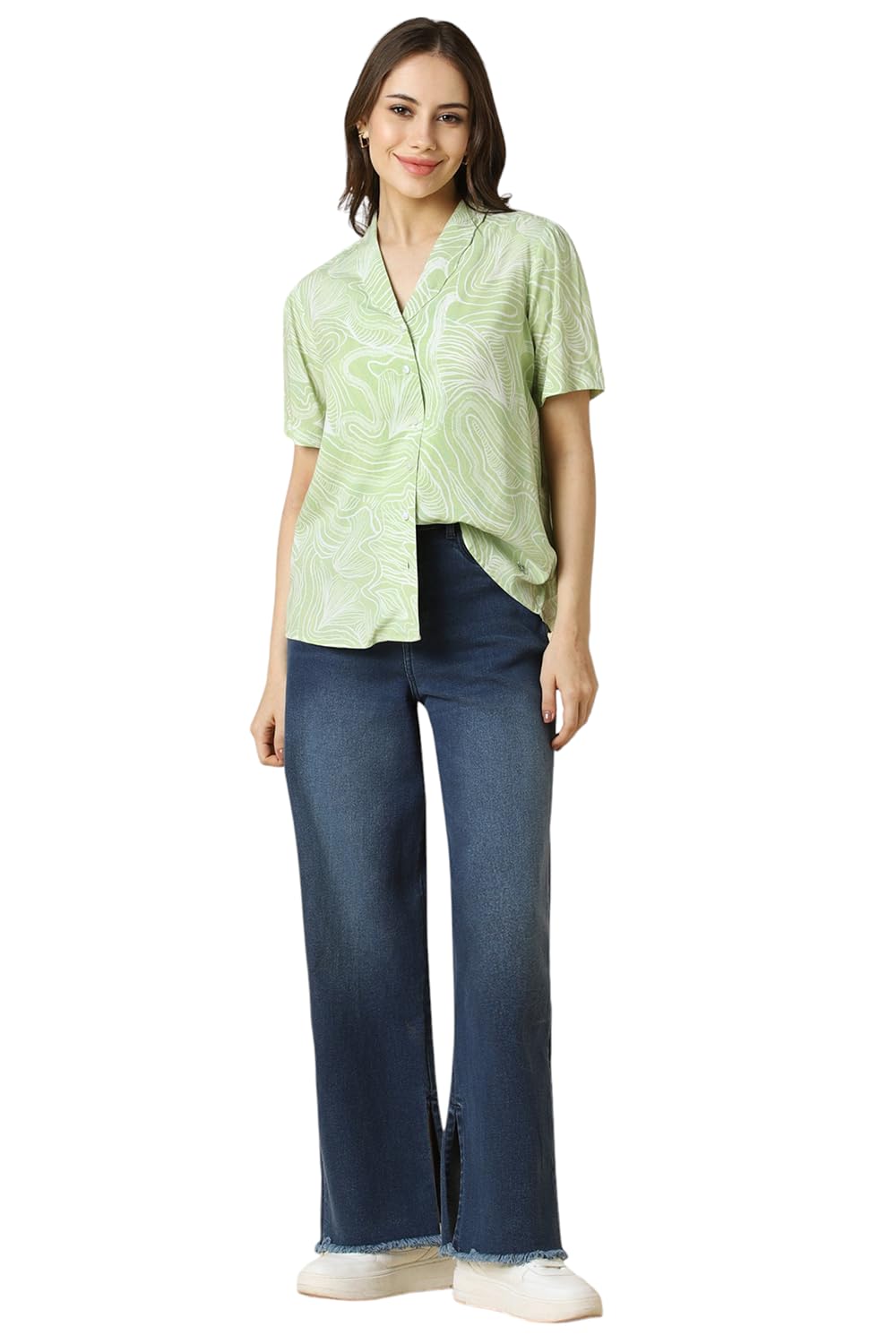 Allen Solly Women's Green Printed Half Sleeve Casual Shirt