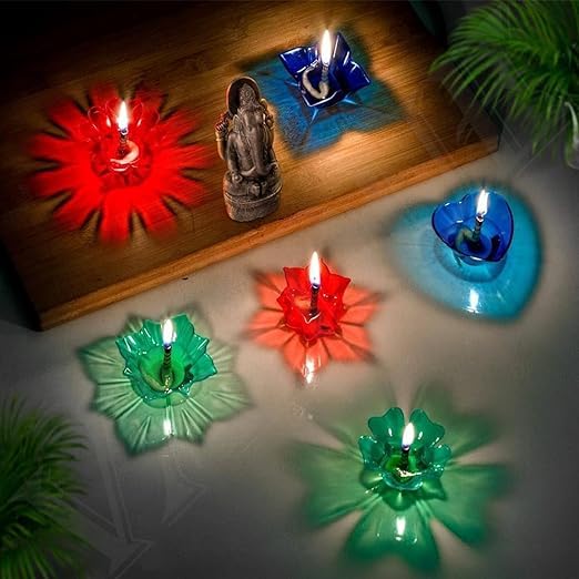 VOXBIT 3D Rangoli Reflective Diya (Set of 12) | 3D Shadow Reflective Diwali Diya | Reusable 2 In1 Deepawali Diya | 3D Multicolour Fancy Diya for Diwali Pooja | Home Decoration