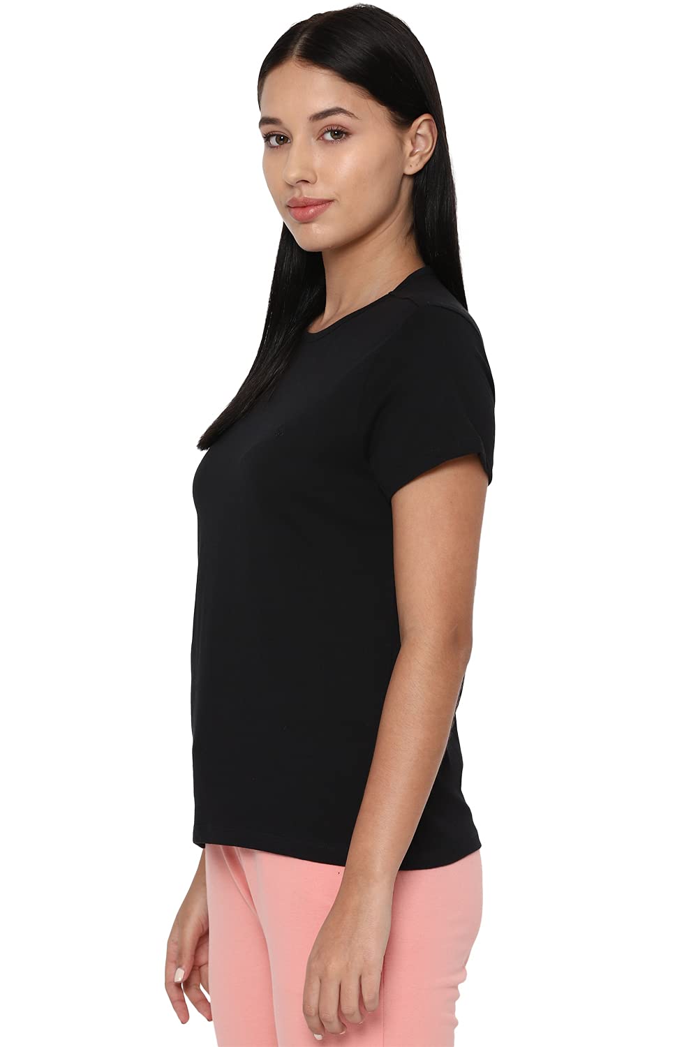 Allen Solly Women's Cotton BLACK Plain Half Sleeve T-Shirt