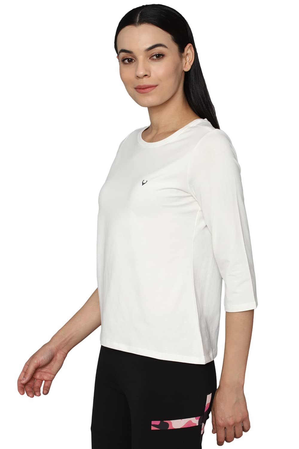 Allen Solly Women's Cotton white Plain 3/4 Sleeve T-Shirt