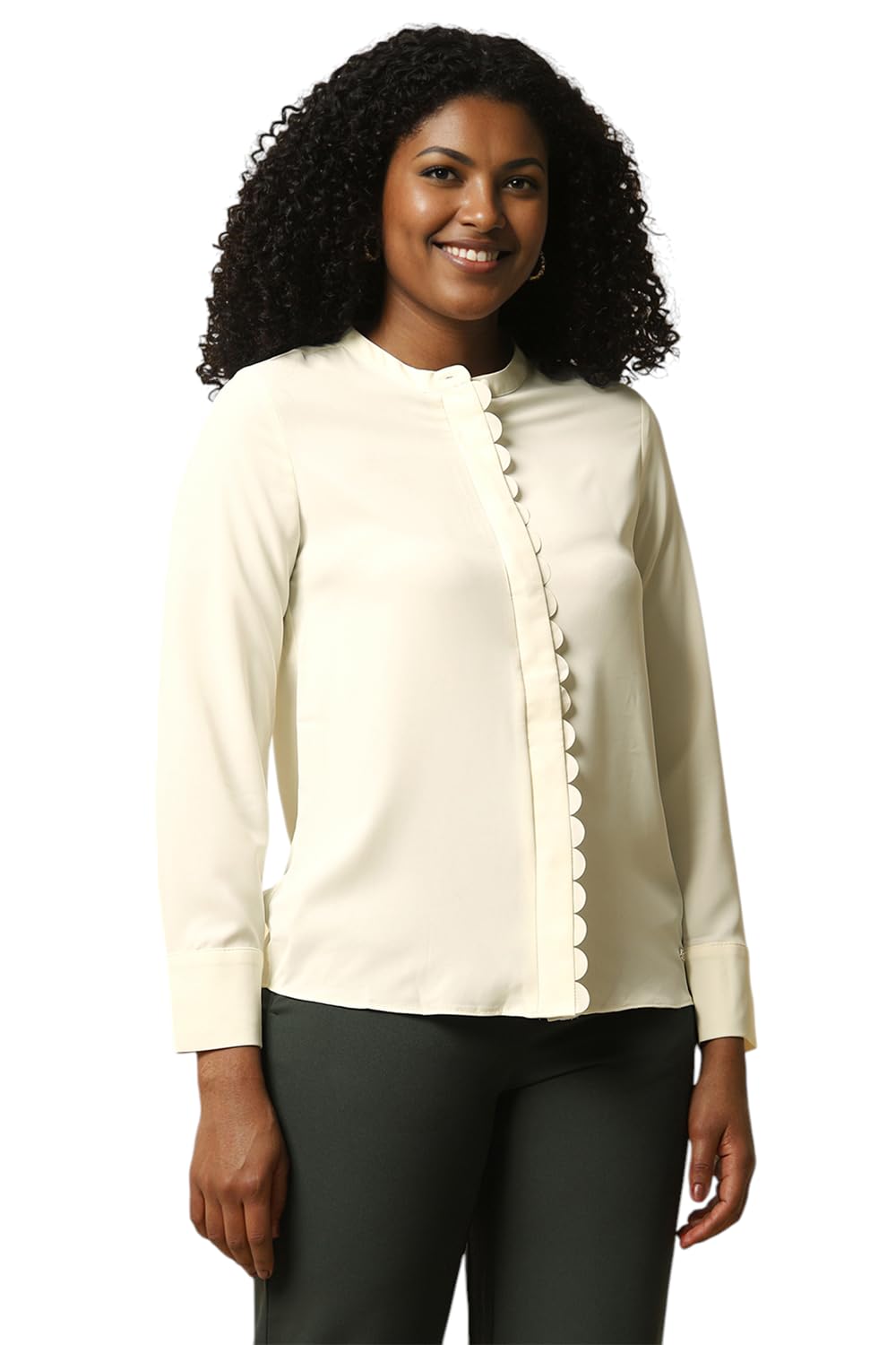 Allen Solly Women's Cream Plain Long Sleeve Formal Shirt