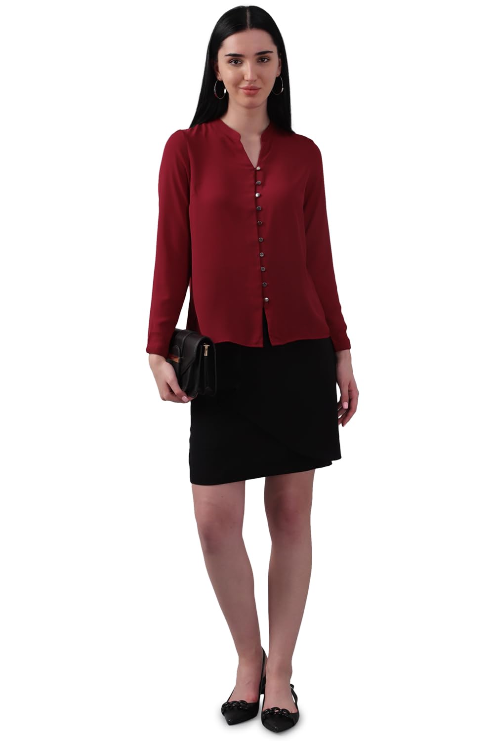 Allen Solly Women's Red Plain Long Sleeve Casual Shirt