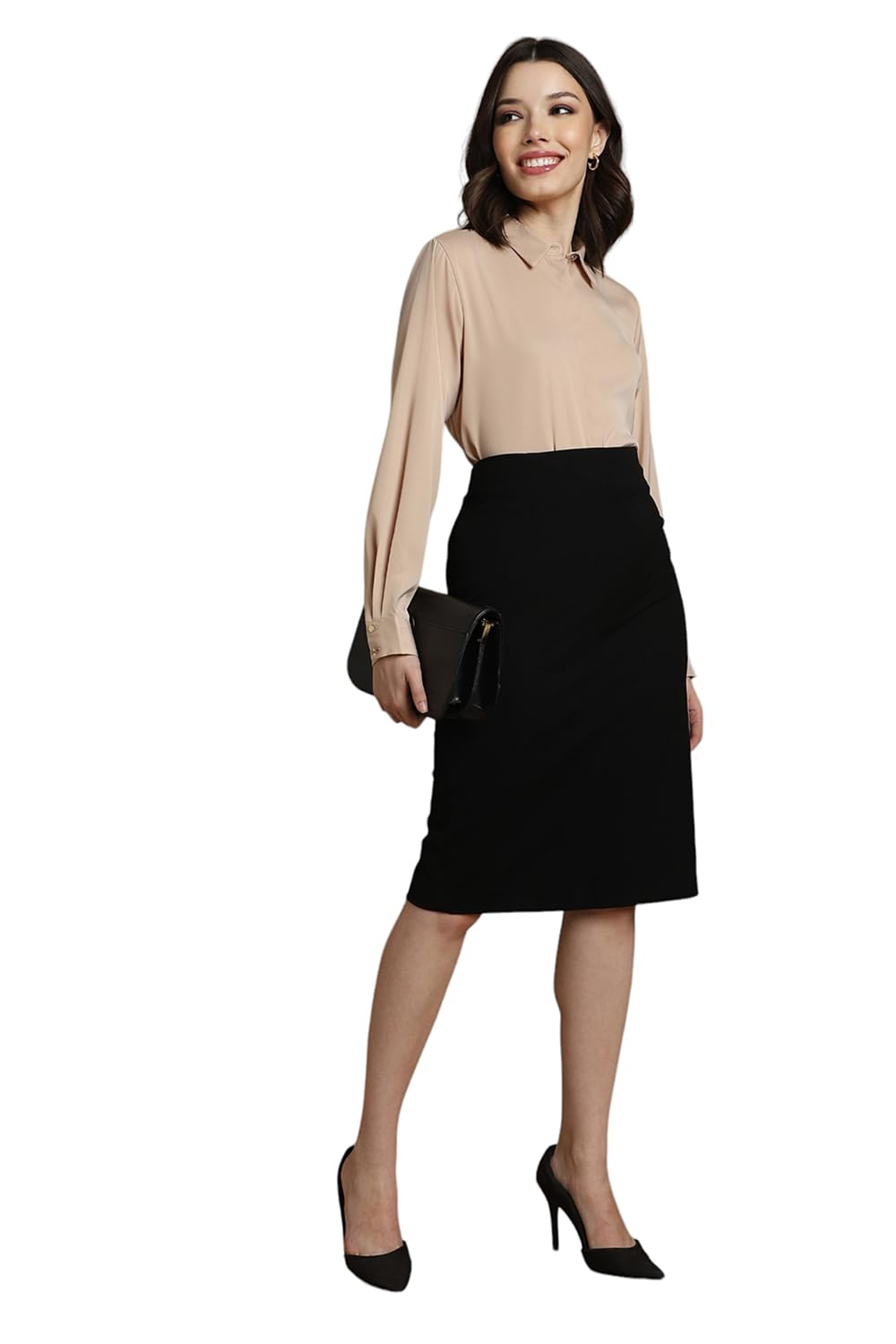 Allen Solly Women's Beige Plain Long Sleeve Formal Shirt