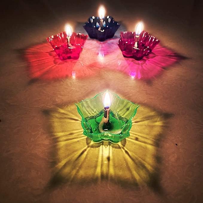 Basild Pack of -12 3D Reflection Diya Set Festival Diwali Decor Diya Lights for Decoration 3D Reflective Diya Set New Multi Design Multi Colour Reusable Diya's Beautifull Look for Transparent Diya's